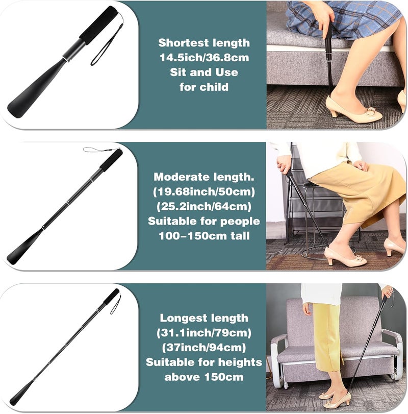 Gobiteli Shoe Horn,Long Retractable Aluminum Shoe Horn Long Handle for Seniors,Men,Women and Kids - Image 3
